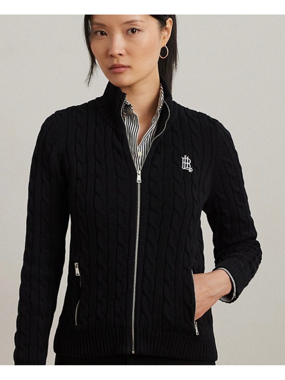 Ralph Lauren Active Cable Knit Full Zip Mock Neck Sweater - Women's XL